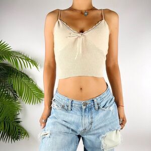 L.A. Hearts Beige Cottagecore Coquette Ribbed Lace Trim Cami Crop Top / XS